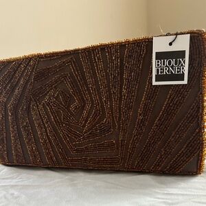 Bijoux Terner NWT Beaded Clutch | Bronze Gold Art Deco Evening Bag